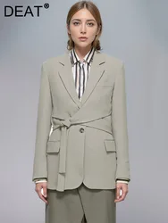 DEAT-Blazer cranté à lacets pour femme, veste slim imbibée, poches rétractables à la taille, patchwork à la mode, nouvelle marée, été 2024, CP2134