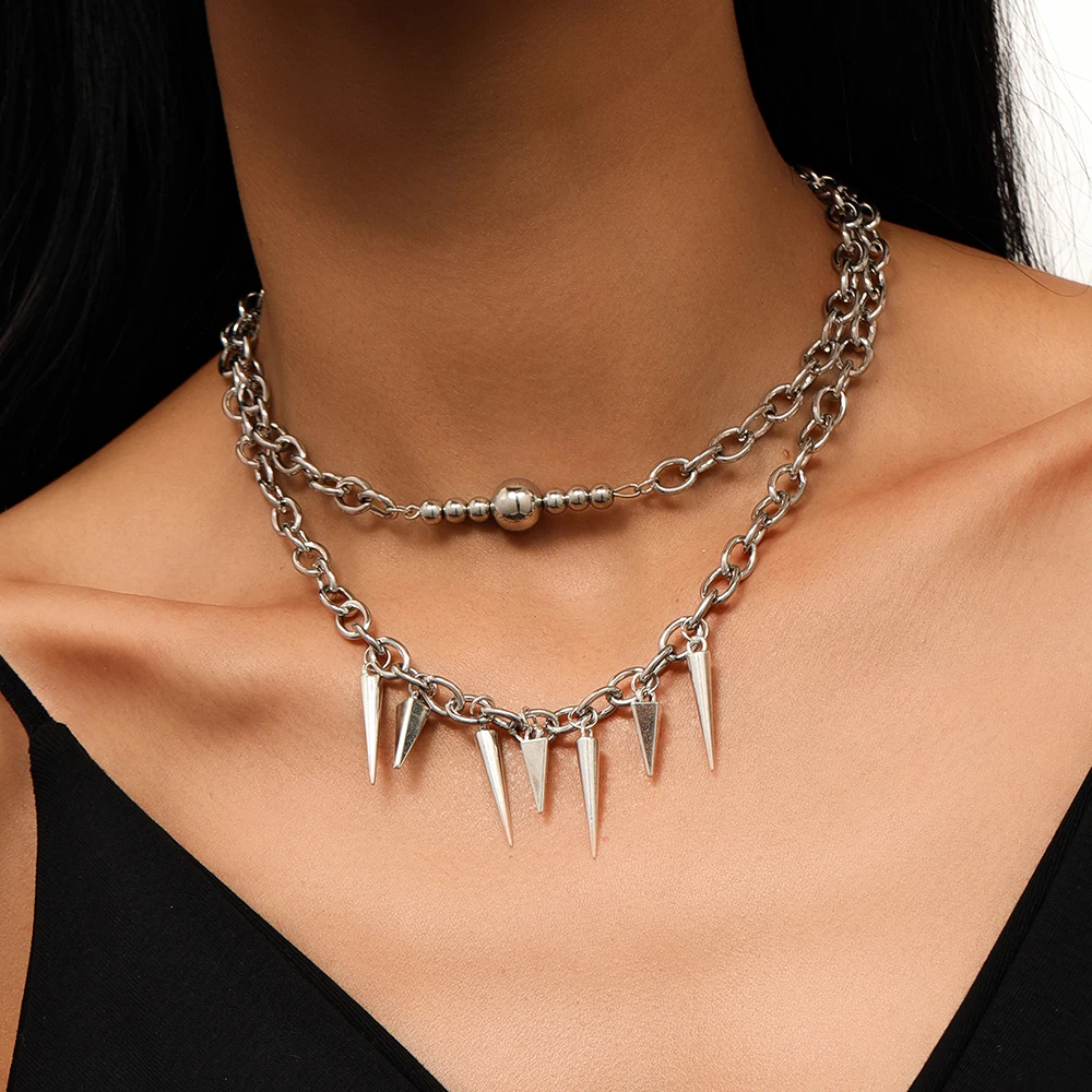 

2pcs/set Silver Color Gothic Rivet Necklaces for Women Men Steampunk Choker Necklace Hip Hop Jewelry Gifts