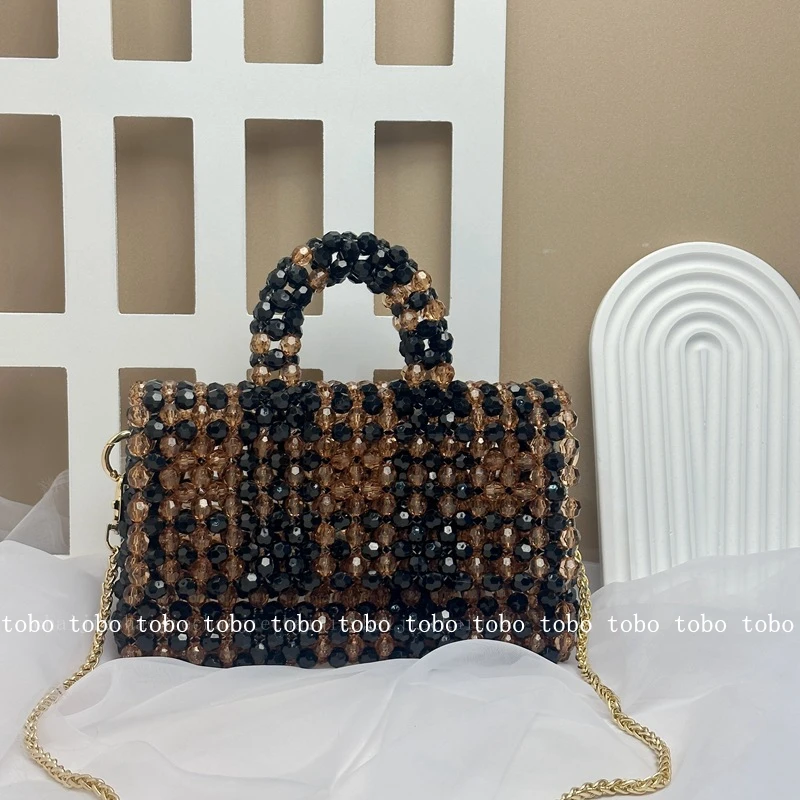 SHINE Original Trendy Color Matching Acrylic Hand Bags for Women Vintage Large Capacity Homemade Beaded Totes Ladies Party Bags