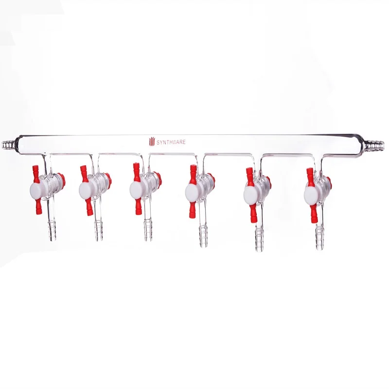 SYNTHWARE Vacuum gas distributor with single row pipe, VACCUM MANIFOLD, PTFE STOPCOCKS, Borosilicate glass, M49
