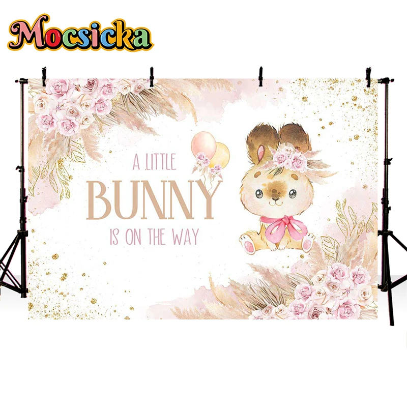 EIN Wenig Bunny Foto Wand Neugeborenen Dusche Porträt Hintergrund Böhmischen Stil Blumen Dekoration Kuchen Zerschlagen Fotografie Banner