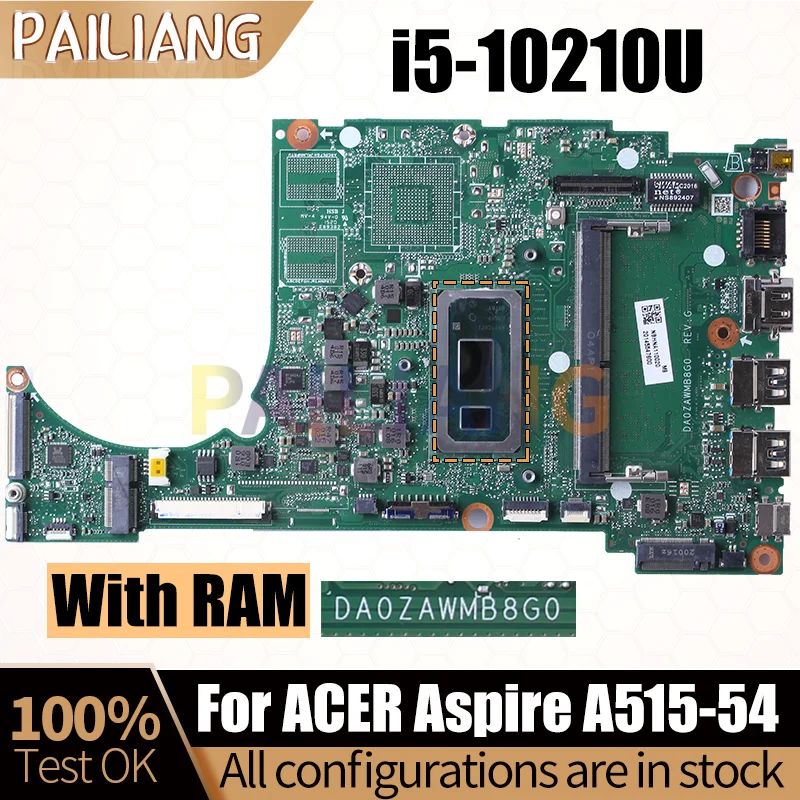 DA0ZAWMB8G0 For ACER Aspire A515-54 Notebook Mainboard i5-10210U With RAM NBHNA11002 NBHMD11001 Laptop motherboard tested OK