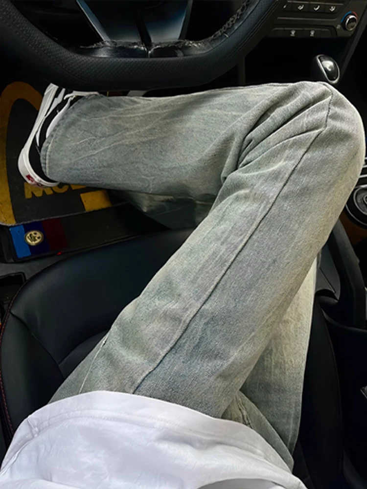 

Прямые джинсы с синим узором молнии, облегающие джинсы, повседневные осенние брюки для отдыха в американском стиле High Street Sle