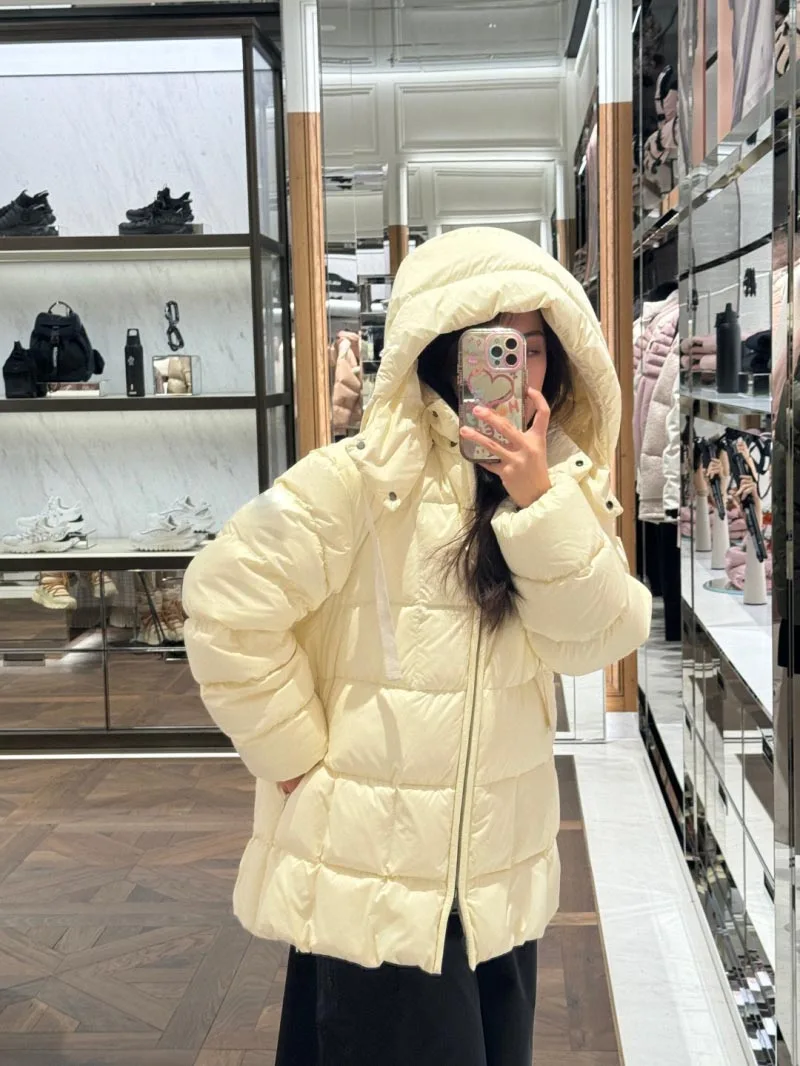 2024 Winter New Women's Down Jacket Fashionable and Exquisite Girl's Cream Color Matching Hooded Lightweight Premium Down Jacket