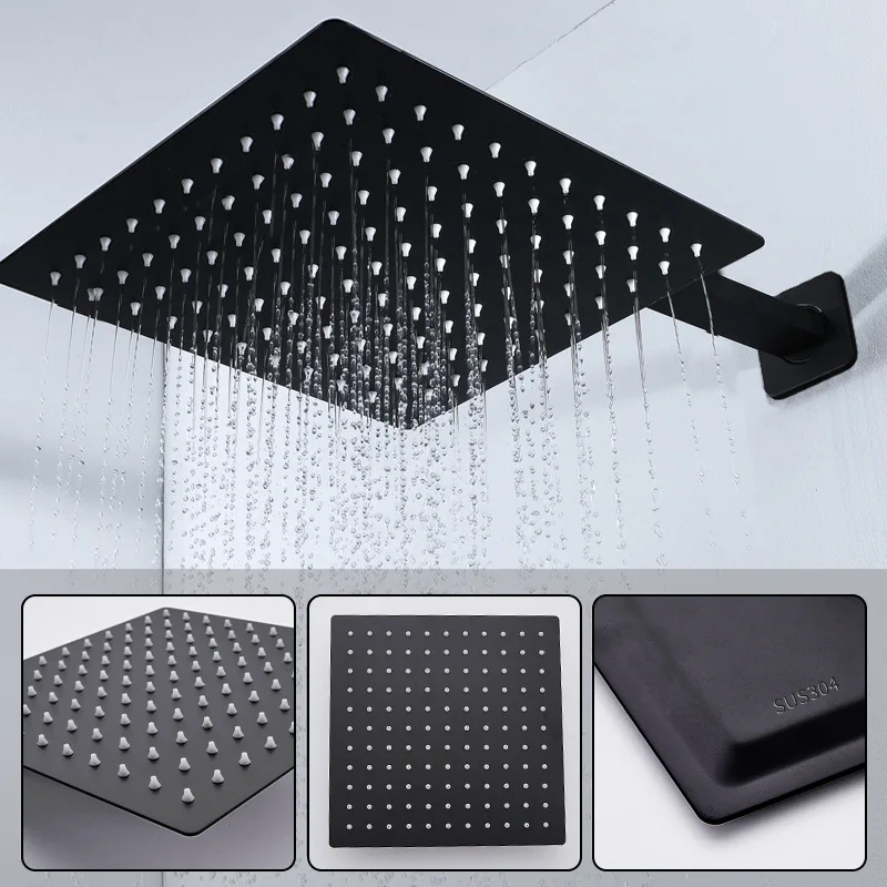 

Stainless Steel Large Panel Shower Head Bathroom Accessories 6/8 Inch Rainfall Top Spray Square/round Black Showerhead