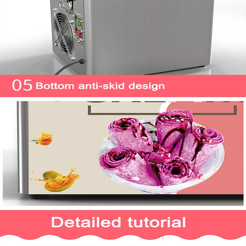 Mesin Gulung Es Krim Goreng Komersial 330W Panci Persegi Tunggal Baja Tahan Karat Pembuat Bubur Es Krim Rumah