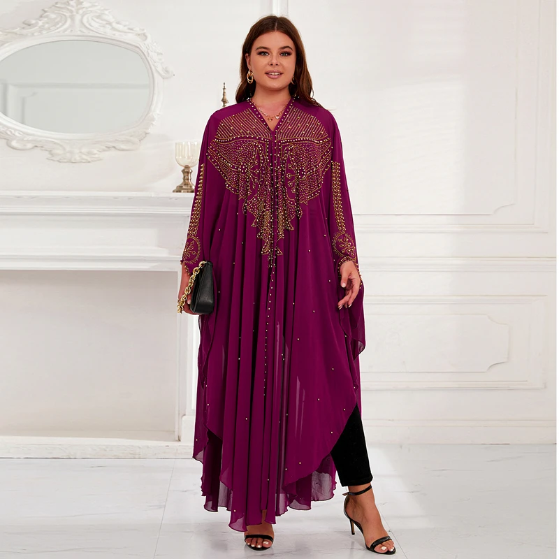 Muslim Hooded Robes Boubou African Abaya Dresses For Women Elegant Chiffon Beaded Long Dress Ladies Traditional Africa Clothing