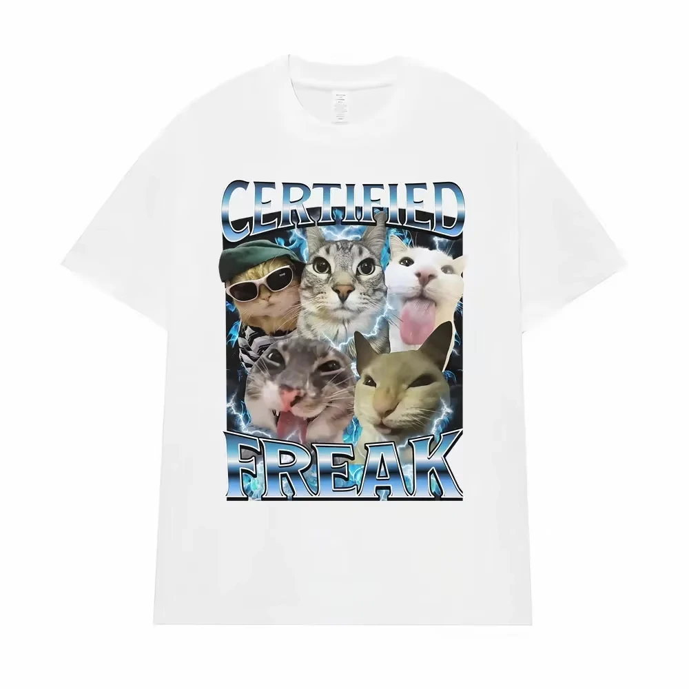 Certified Freak Funny Cat Meme TShirts Clothing 90s Vintage Kitty Graphic T-shirts Women Fashion Casual Tshirt Summer Streetwear