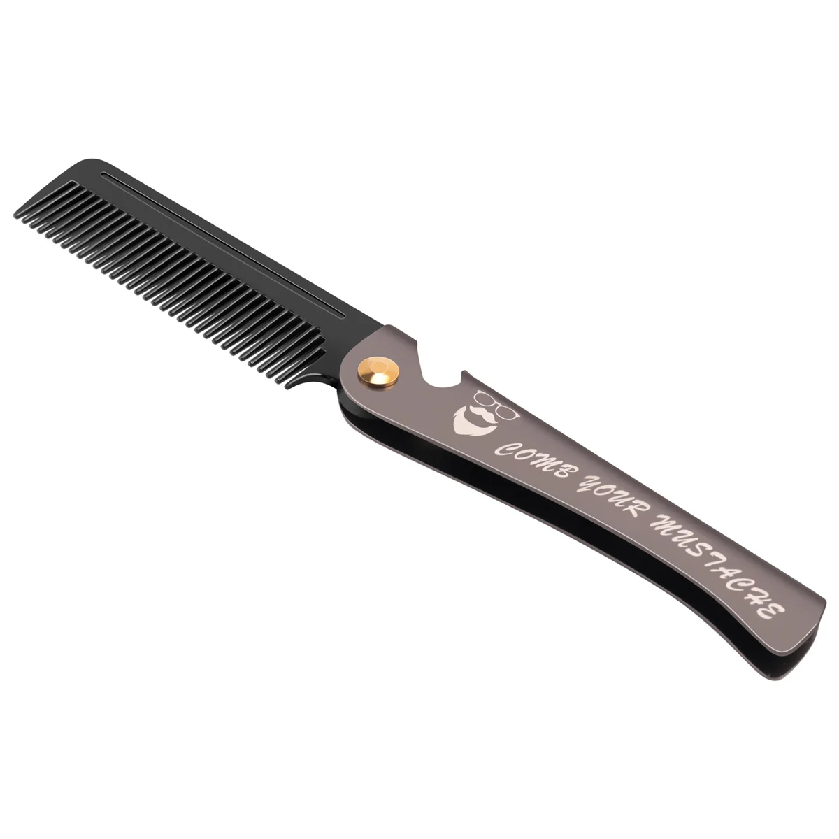 1 Pcs Black Men Folding Pocket Comb PP Teeth Detangling Hair Beard Comb Metal Handle Foldable Combing Mustache Comb