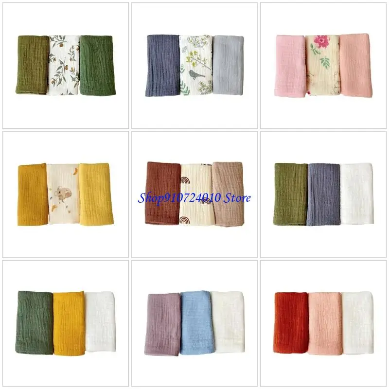 

77HD Set of 3pcs Soft Absorbent Cotton Washcloths Newborns Essential Bath Towels Unisex Baby Feeding Towel Set 25x25cm
