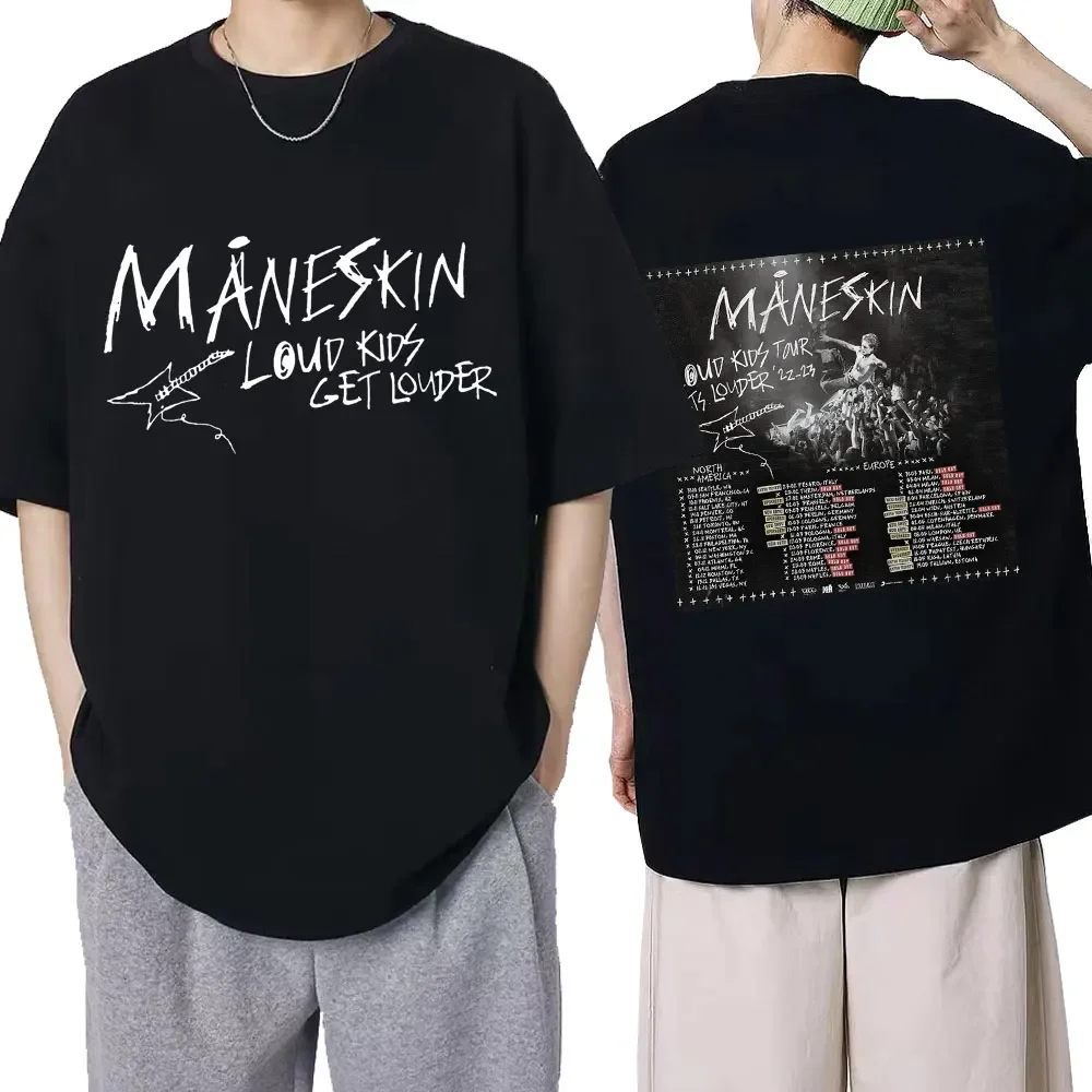 Maneskin Louds Kids Gets Louder Tour Print T Shirt Italian Rock Band Loose T-shirts Hip Hop Retro Short Sleeve Streetwear Unisex