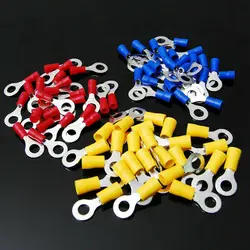 50PCS Ring Crimp Terminals Electrical Wire Connectors M3/M4/M5/M6/M8 Insulation Ferrule Lugs Quick Splice For Connection Screw