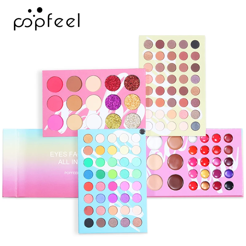 POPFEEL 121 Color Face Comprehensive Eyeshadow Palette - 4-in-1 Makeup Kit with 80 Eyeshadows, 20 Lip Colors, Concealer, Glitter