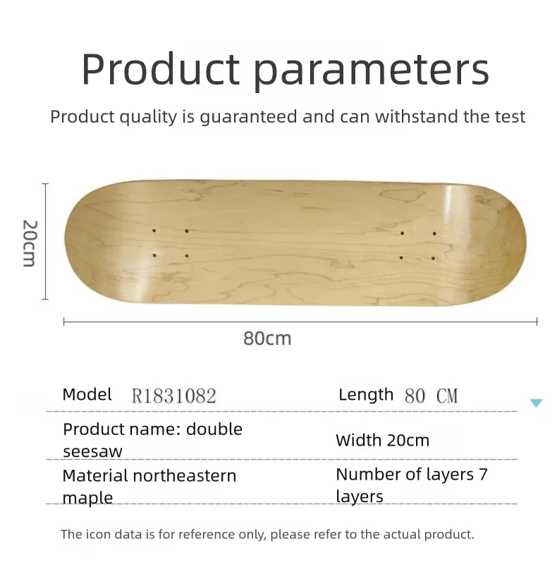 Tabla de Skateboard de 80x20cm, Doble Kick, Madera Natural, Color Arce del Noreste, para Trucos de Skate Urbano