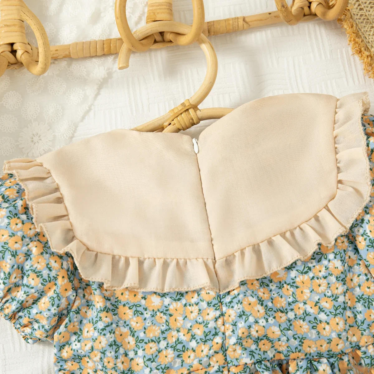 Mädchenkleid mit Blumenmuster und gekerbtem Kragen – Kurzärmeliges Prinzessinnenkleid für Kleinkinder, süßes Sommerparty-Outfit – Detail 5