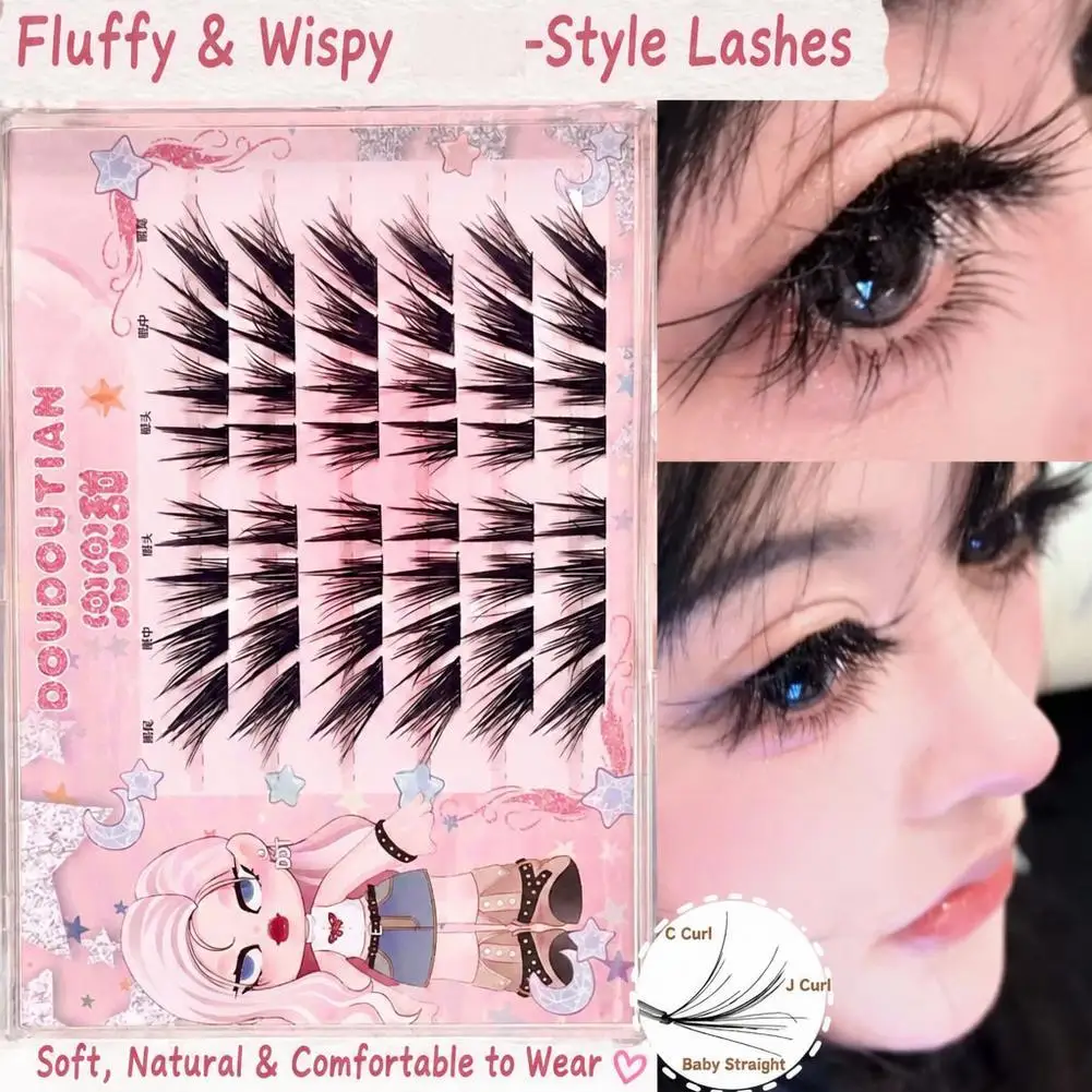 6D Fox Eye Slanted Flying Cluster False Eyelashes Multi Curl Manga Layered Design Thin Flexible Base Band Pre‑Zoned Arrangement