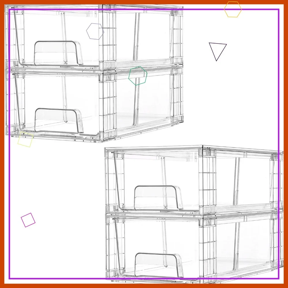 Прозрачные штабелируемые ящики для хранения с ручками, простая сборка для холодильника, кухни, ванной комнаты