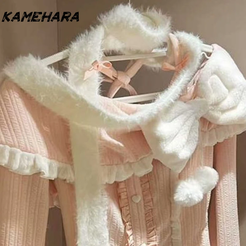 KAMEHARA الحلو لطيف القوس طوق الدوبامين الغلاف الجوي الرغبة النقية التخسيس الأعلى خمر لوليتا نصف الكشكشة تنورة Y2k قطعتين مجموعة #2