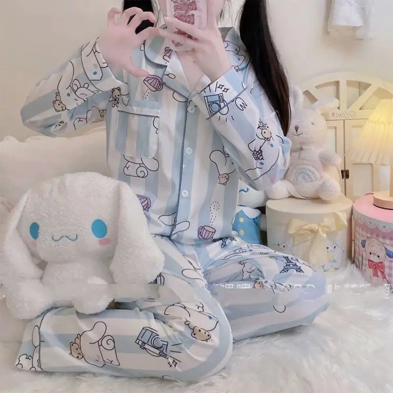 2026 New Cinnamoroll Long-Sleeved Pajamas for Women Spring Autumn Ins Style Students Cute Can Be Worn Outside Home Clothes Set image 3