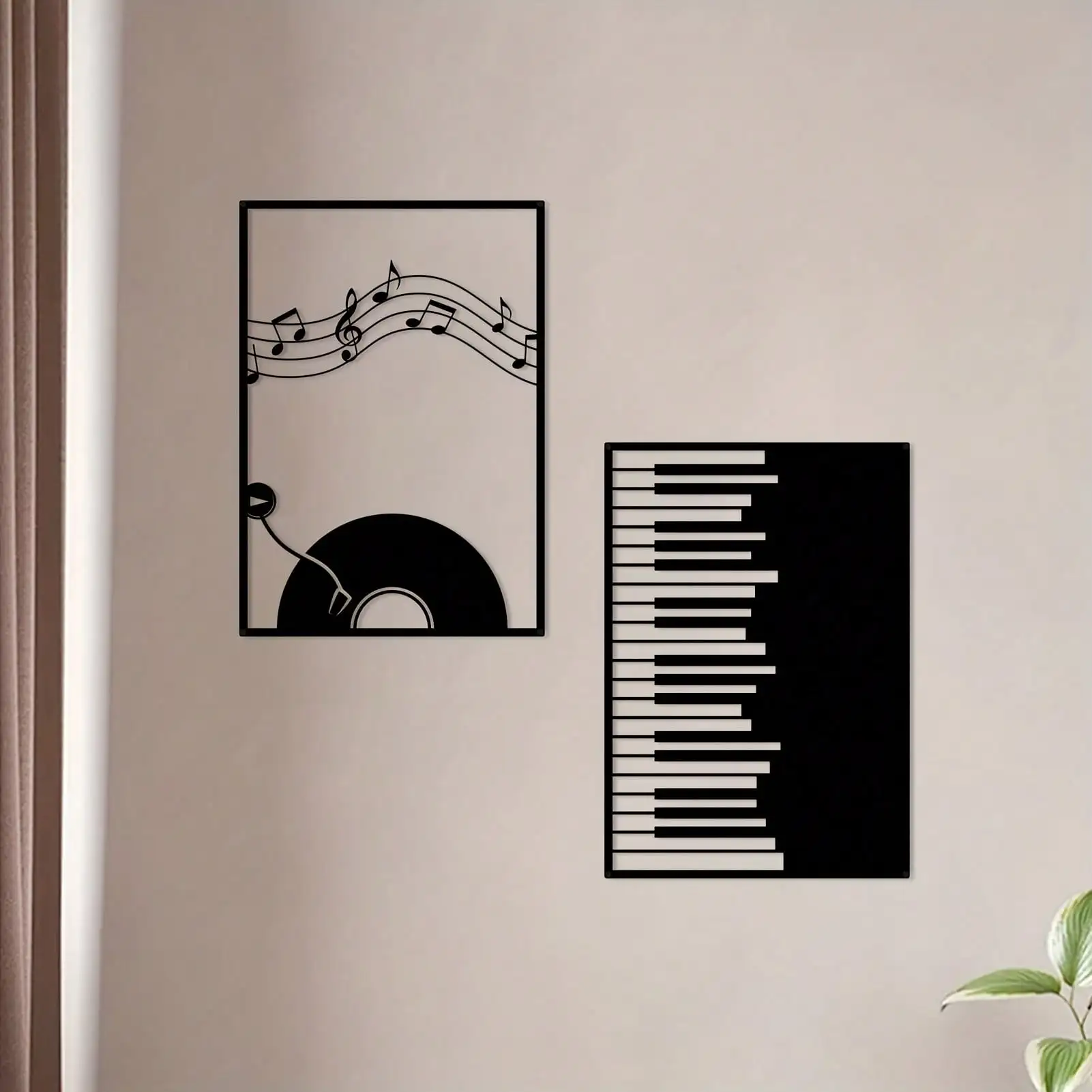 2pcs Black Metal Music Wall Art Line Drawing Decor Modern Home Office Living Room Bedroom Sculpture