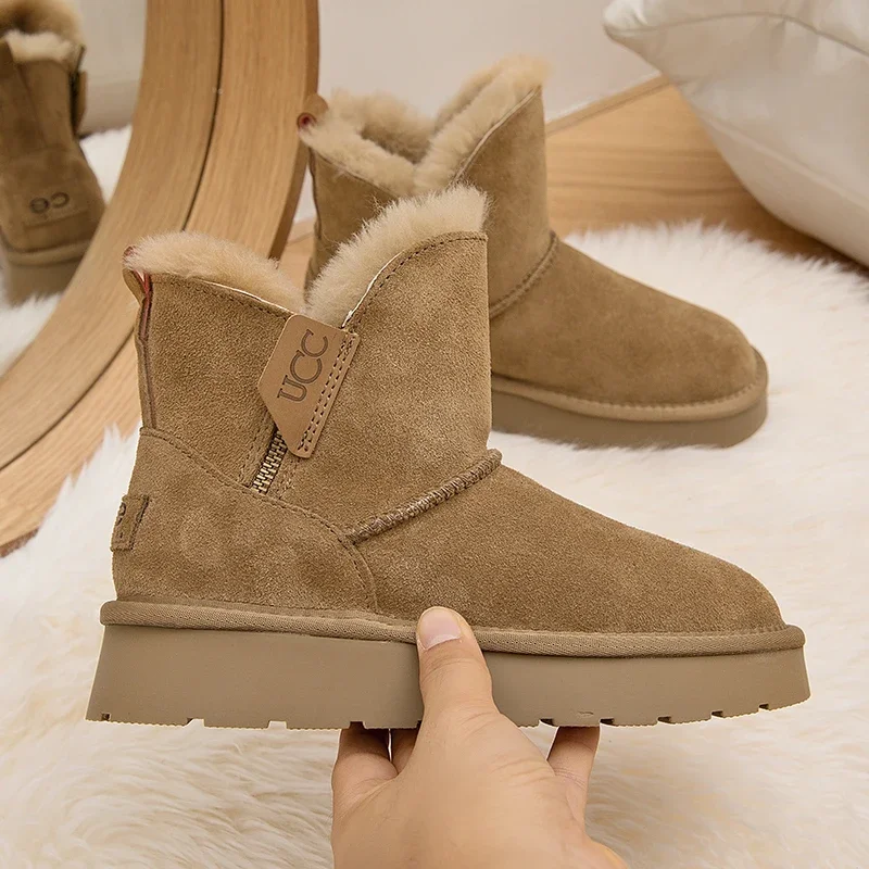 Boots for Women Flock Fluffy Suede Snow Boots Cute Round Toe Warm Boots Autumn Winter Thick Sole Platform Cotton Shoes