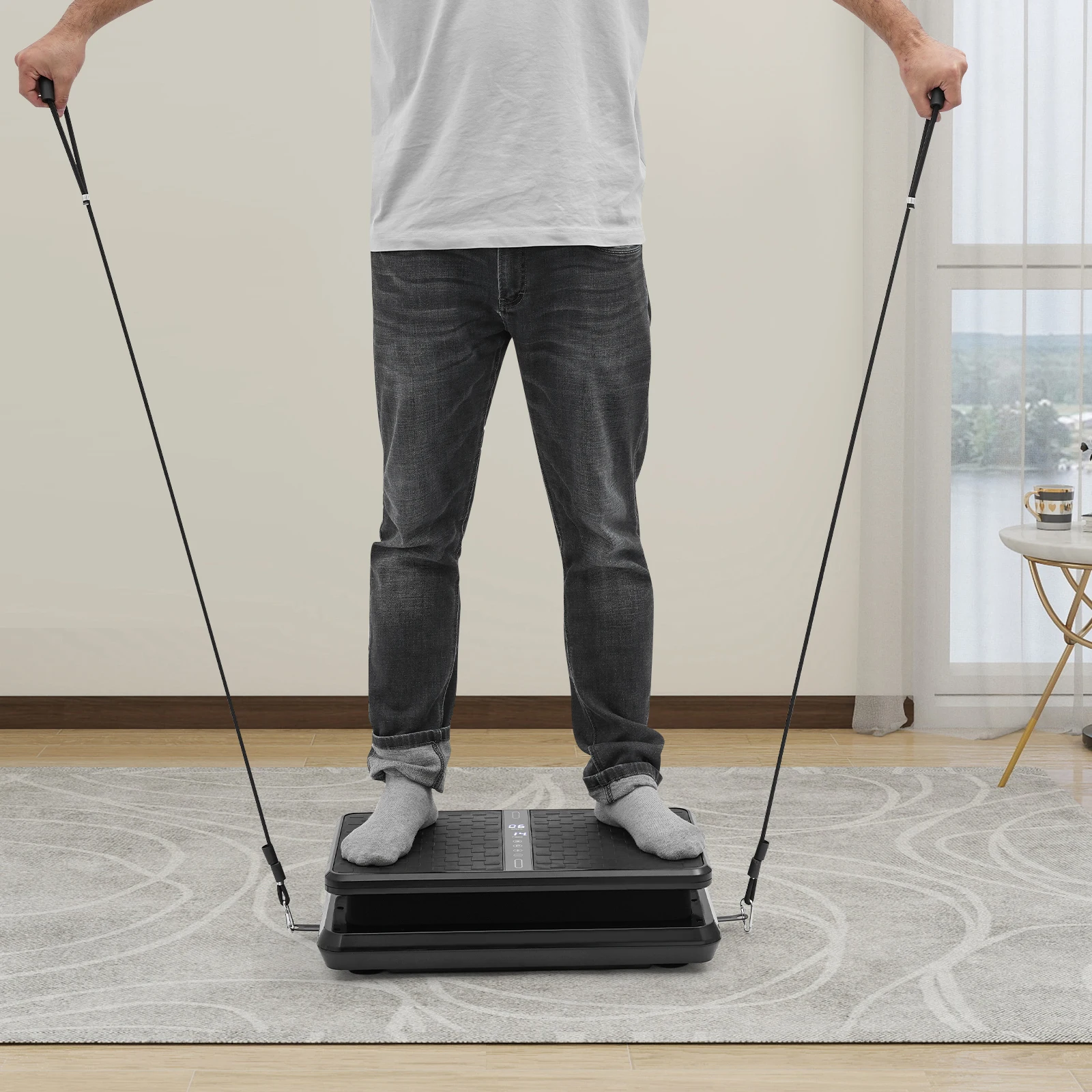 

Black, Vibration Plate Exercise Machine, Vibrating Platform, with Resistance Bands & Remote Control, for Whole Body Weight Loss