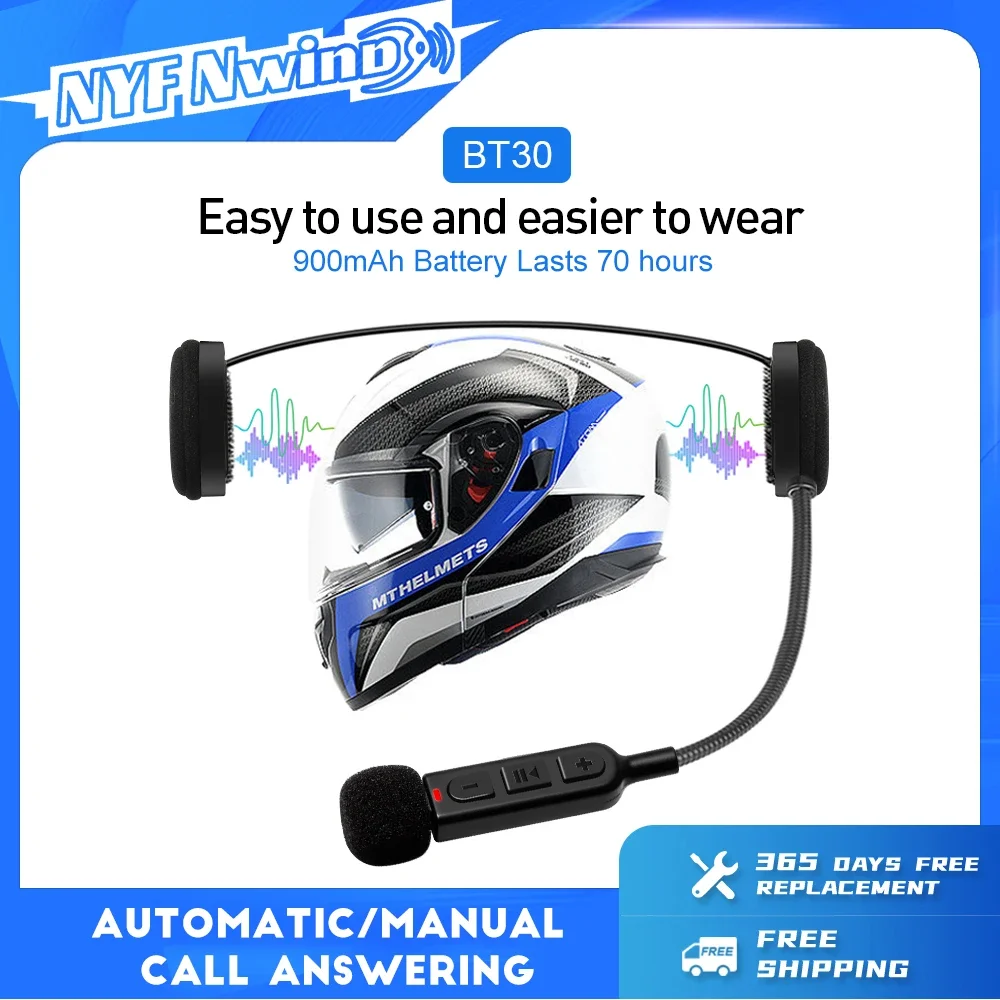 NYF BT30 Motorcycle Bluetooth 5.3 Stereo Headset Moto Universal Helmet Headphones Wireless Handsfree Call with 900mAh
