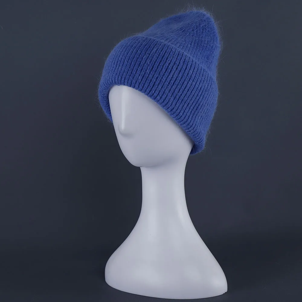 Kaninchenfell Mützen Weiche warme flauschige Wintermütze für Frauen Angora Strickmütze Skullies Beanies Weibliche Motorhaube warme Frau Strickmütze – Detail 5