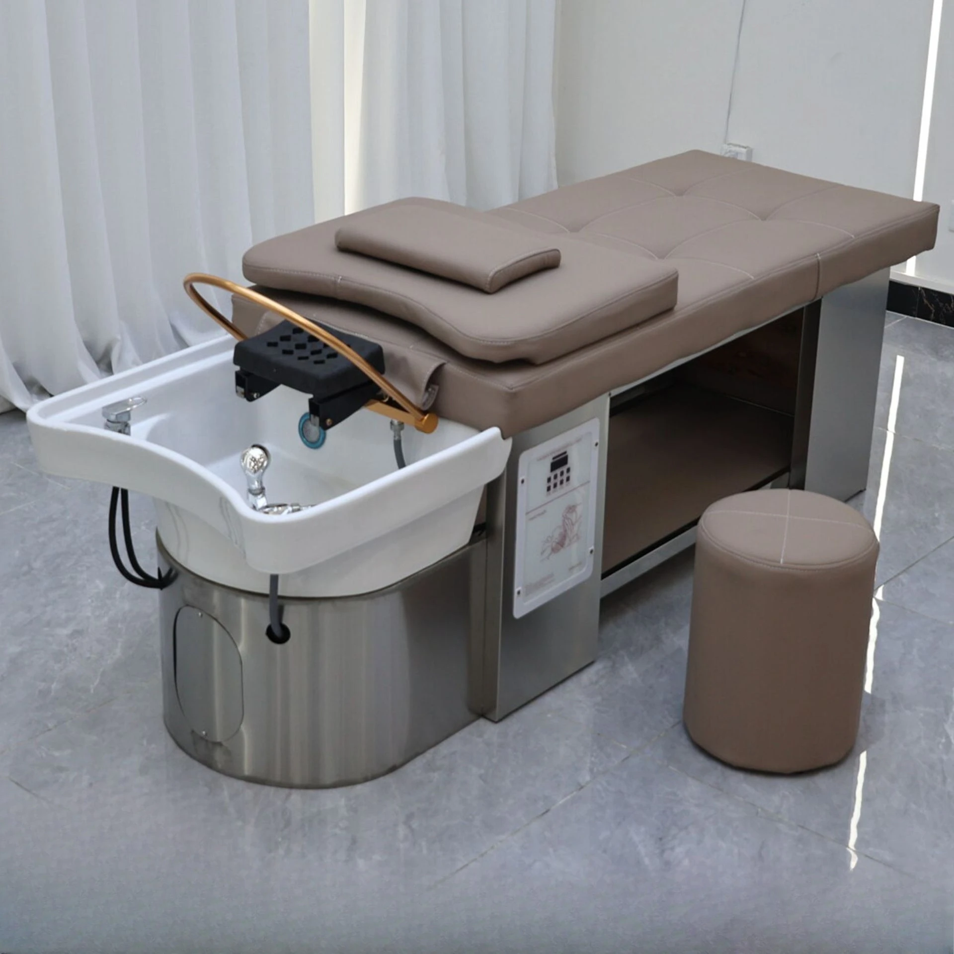 Cama de champú de alta gama para terapia capilar, cama de belleza spa con circulación de agua y fumigación, centro de bienestar dedicado para salones de belleza, fisioterapia