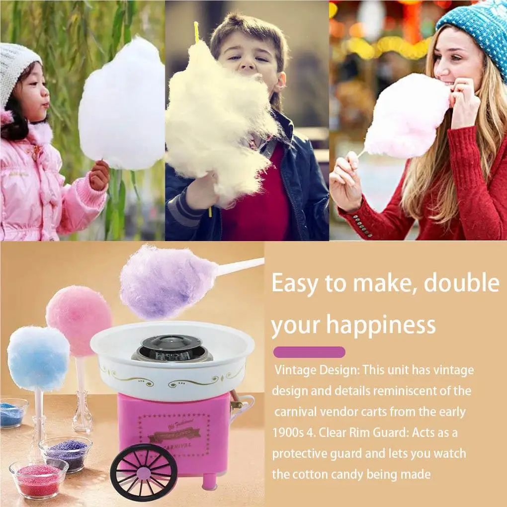 Household Vintage Cartoon Countertop Cotton Candy Maker 110V Mini Trolley Electric Candy Machine US Plug