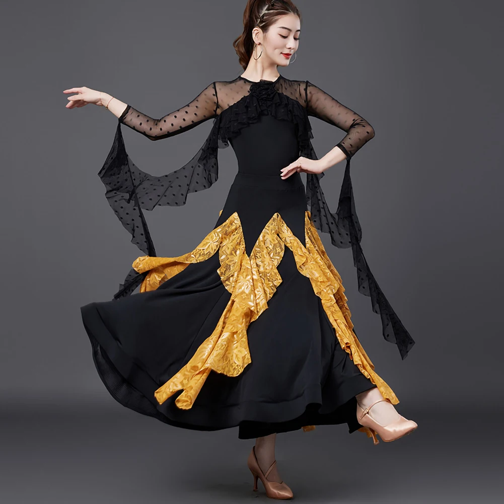 Ruffle Waltz Set Red Blue Standard Dance Competition Dress Set New National Standard Skirt Stereoscopic Flower One-piece Top