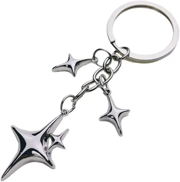 

Cute Star Moon Keychain Stainless Steel Mini Bag Charm Car Holder Compact Decorative Accessory