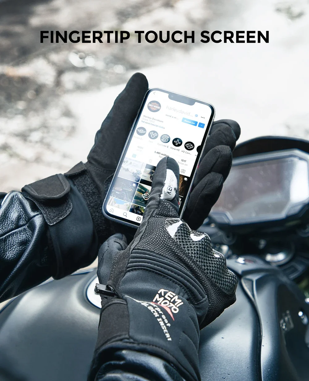 KEMIMOTO Winter Moto Gloves CE Waterproof Warm Motorcycle Guantes Touch Screen Motorbike Riding Gloves Carbon Fiber Protective