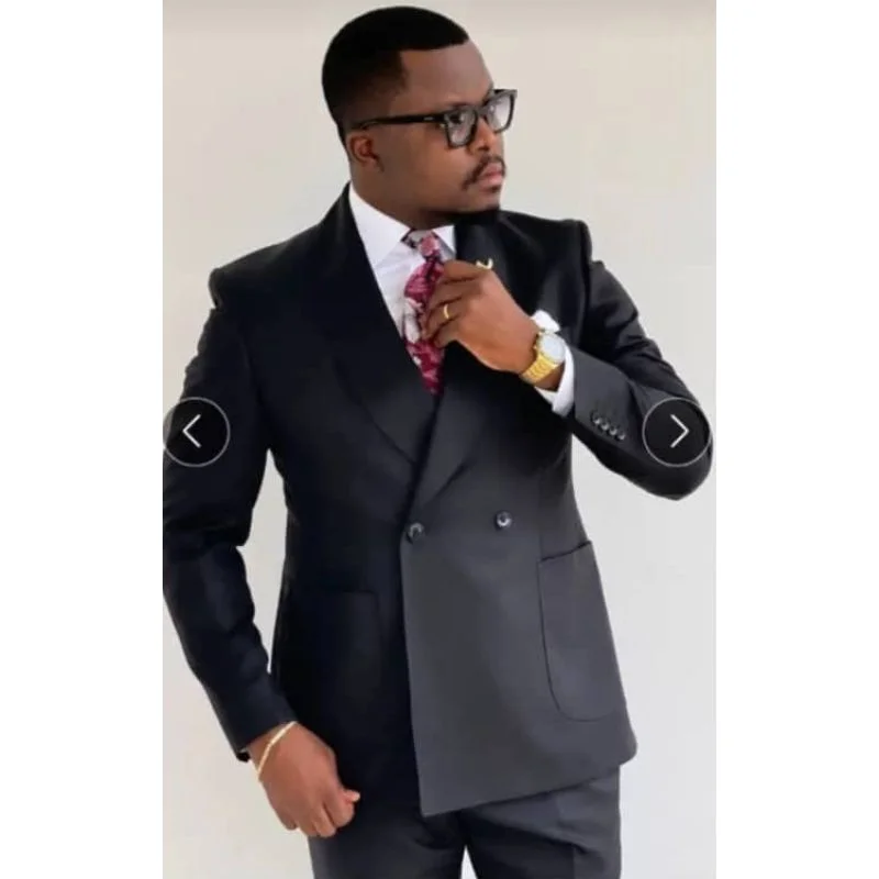 

Двубортные черные костюмы для мужчин с накладными карманами, официальная свадьба, жених, выпускной, мужские наряды, комплекты блейзеров на заказ, комплекты из 2 предметов, куртка, брюки