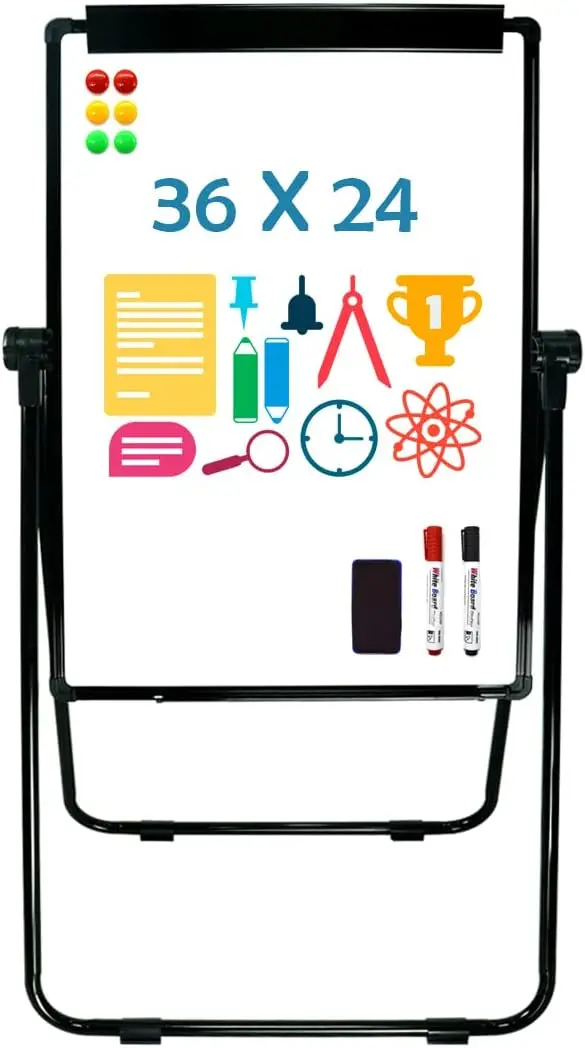 

Portable Adjustable Height Dry Erase Whiteboard with Stand, 36x24 Inches, Ideal for Classroom and Office Use