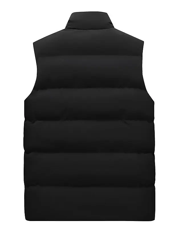 Men's Stand Collar down Cotton Vest Thickened Warm Casual Shoulder Bared Jacket Zipper Winter Outerwear Standard Fit Youth Style