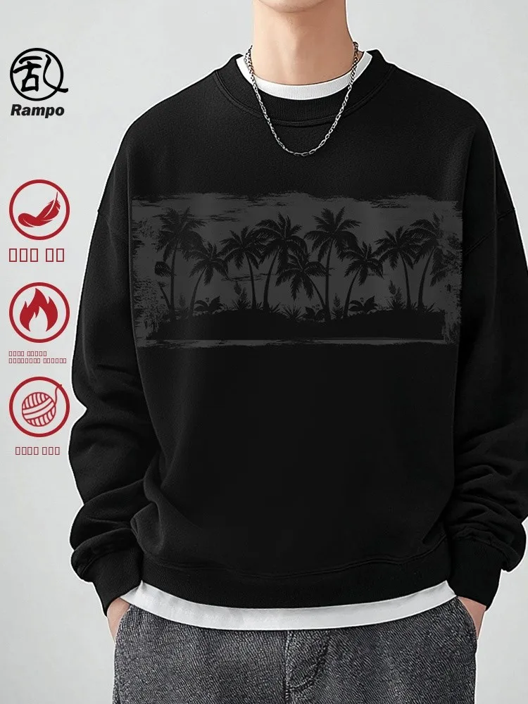 

Loose Fit Long Sve round Ne Men's Hoodie American Sle Casual Outerwear Versatile Comfortable Cotton Polyester Blend