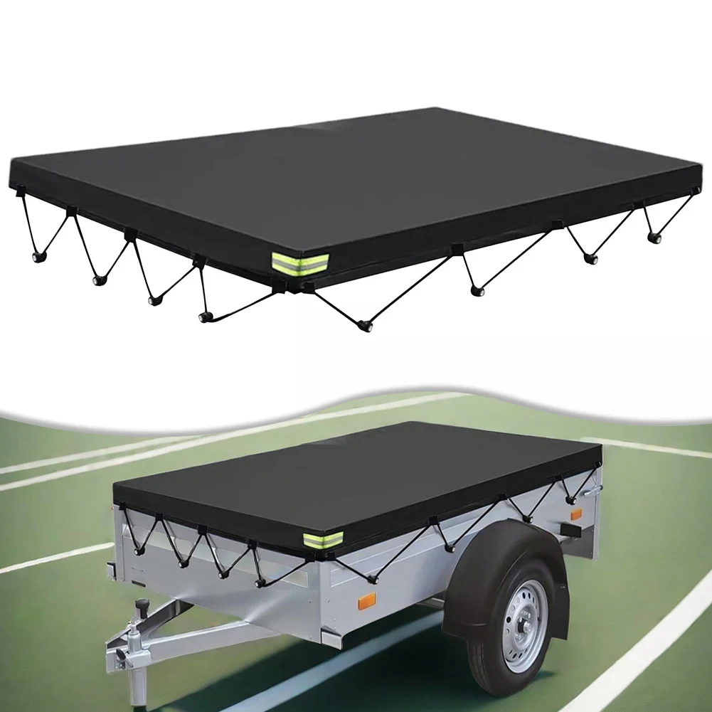 420D Oxford Trailer Tarpaulin With Reflective Strips Windproof Waterproof Cargo Cover For Car Hauler Utility Trailer Black