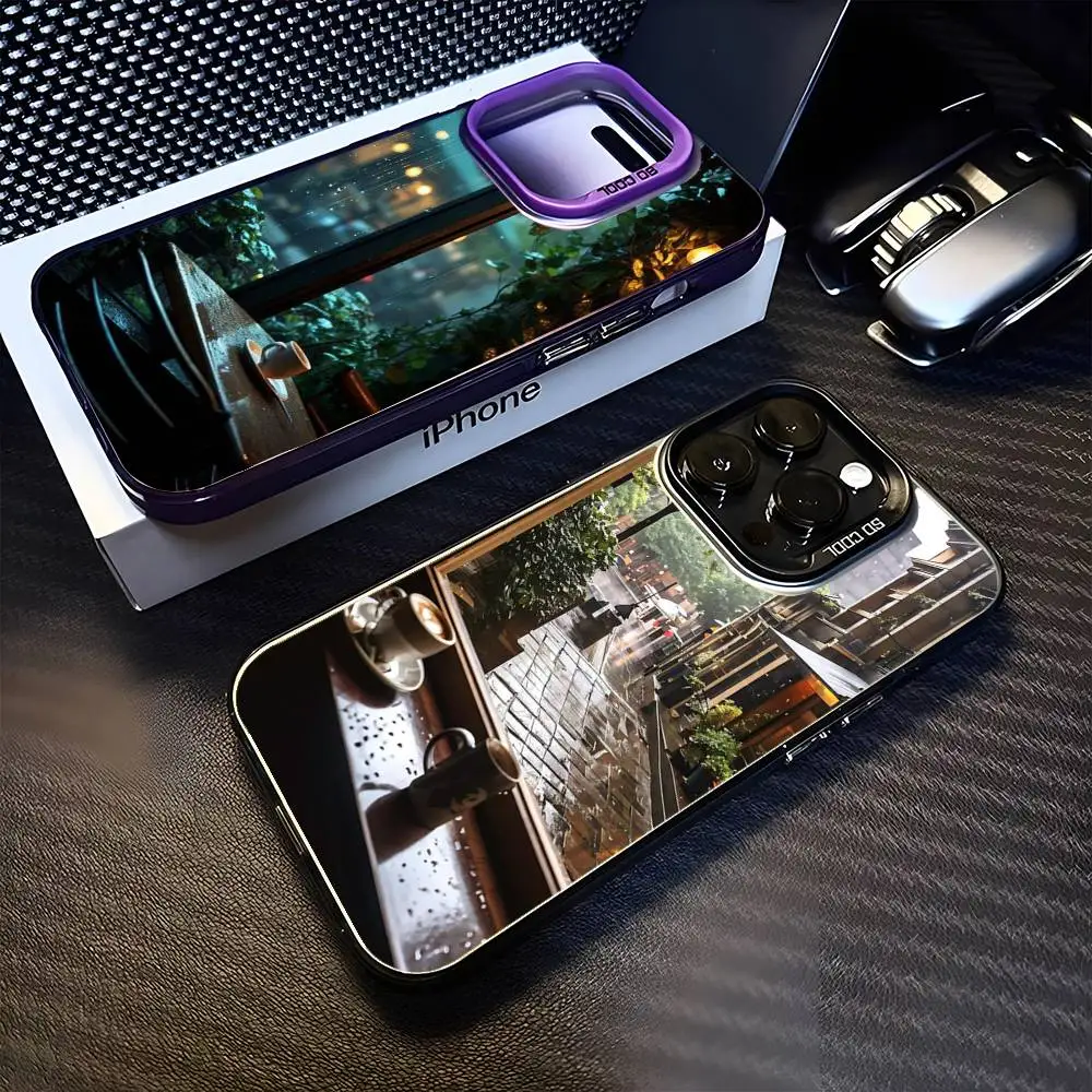 

Chill Coffee Shop In Raining Phone Case For iPhone 16,15,14,13,12,11,Mini,Pro,MAX Purple Matte Shockproof Cover