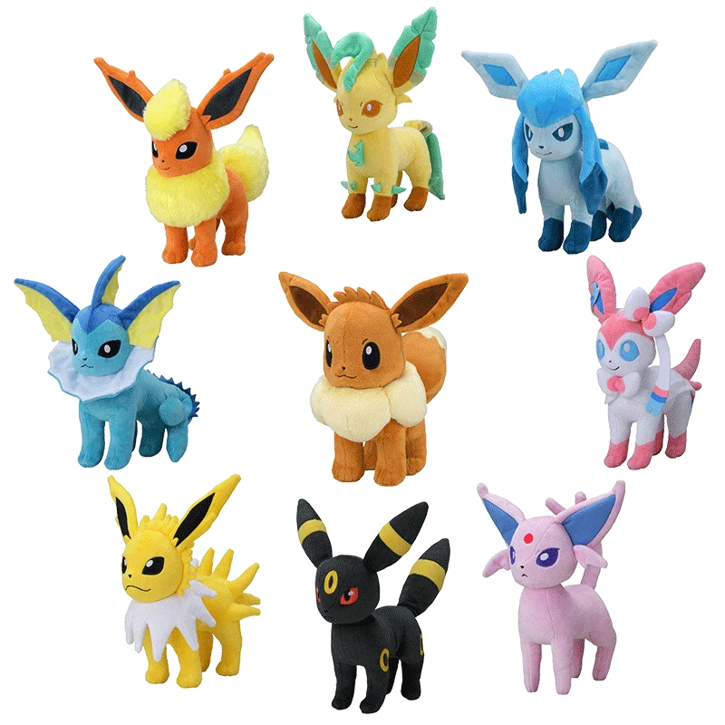 Pokemon Plush Toys Eevee Evolution Sylveon Flareon Jolteon Umbreon Vaporeon Pikachu Stuffed Animal Soft Dolls Kids Baby Gift