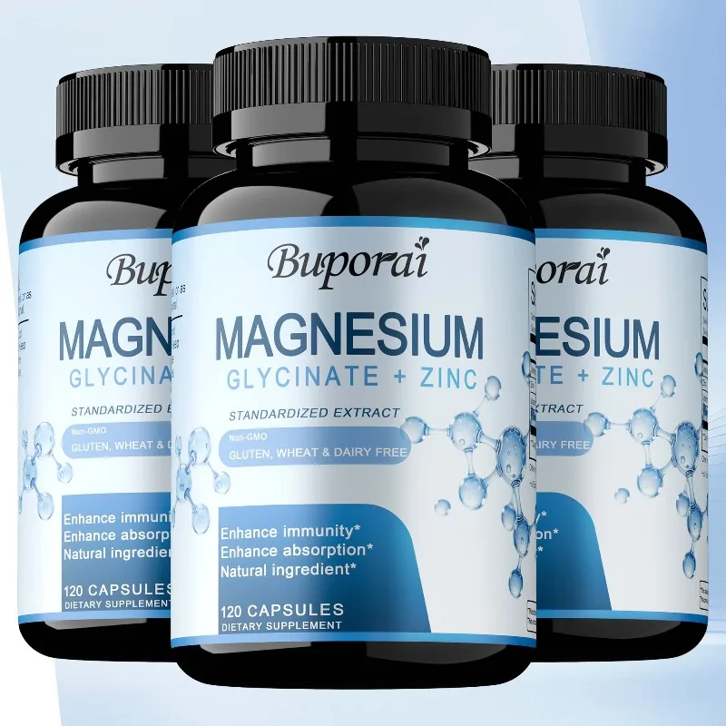 

Magnesium Glycinate & Zinc Dietary Supplement - Aids Sleep, Relieves Stress, Muscle Relaxation, Supports Bone and Heart Health