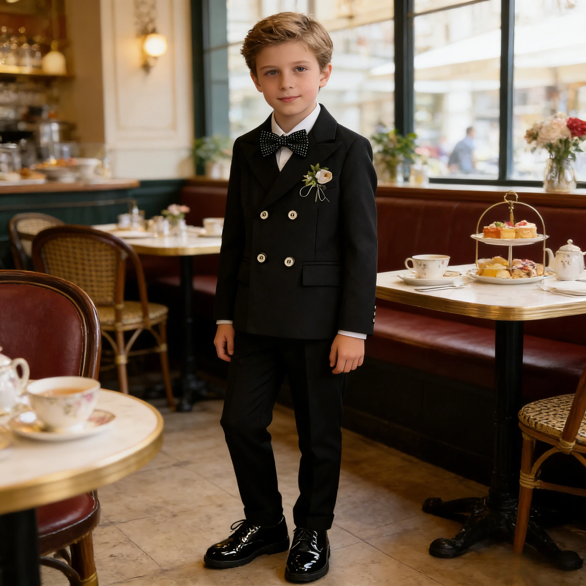 Boys Wedding Suits Fashion Double Breasted Black Formal Child Piano Performance Outfits 2-12 Y Toddler Birthday Party Blazer Set 썸네일 4