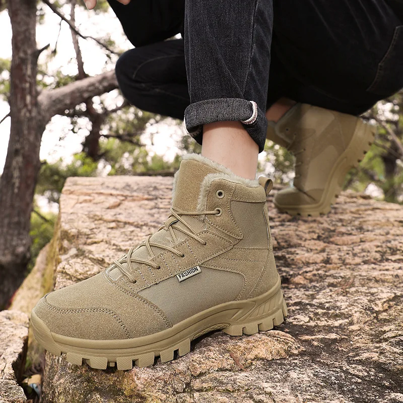 Men's High Top Snow Boots Autumn Winter Outdoor Hiking Shoes Thick Velvet Insulation Cotton Warm Sports Shoes