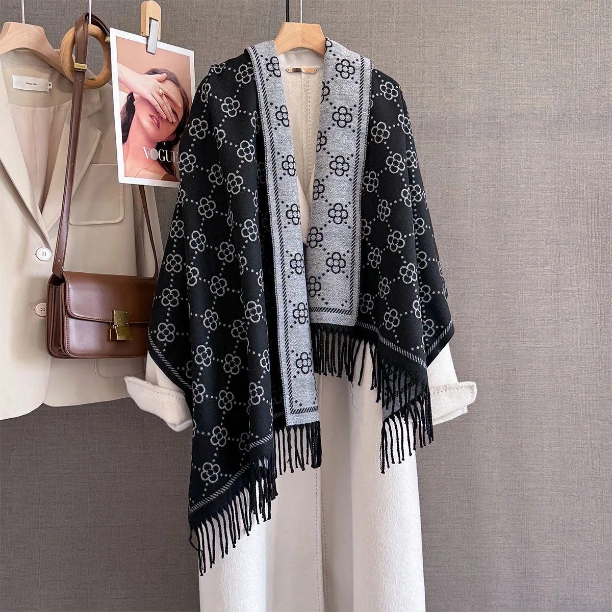 الفاخرة الدافئة الكشمير وشاح المرأة الشتاء يلتف شال الوجهين الأزهار طباعة الباشمينا Bufanda السفر المعطف الشالات Echarpe #4