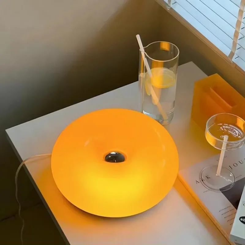 Candeeiro de mesa redondo de vidro LED Touch Orange Donut