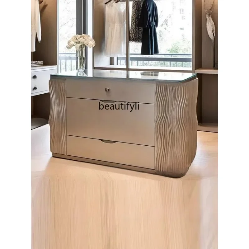 

54Modern Light Luxury Solid Wood Island Cabinet Home Wardrobe Drawer Cabinet Storage Cabinet Freestanding Island Table