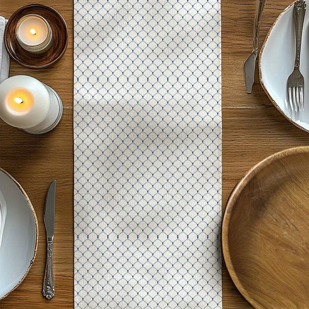Elegant Beige & Navy Blue Linen Table Runner | Perfect for Dining Table, Kitchen, Weddings, Birthdays, Anniversaries