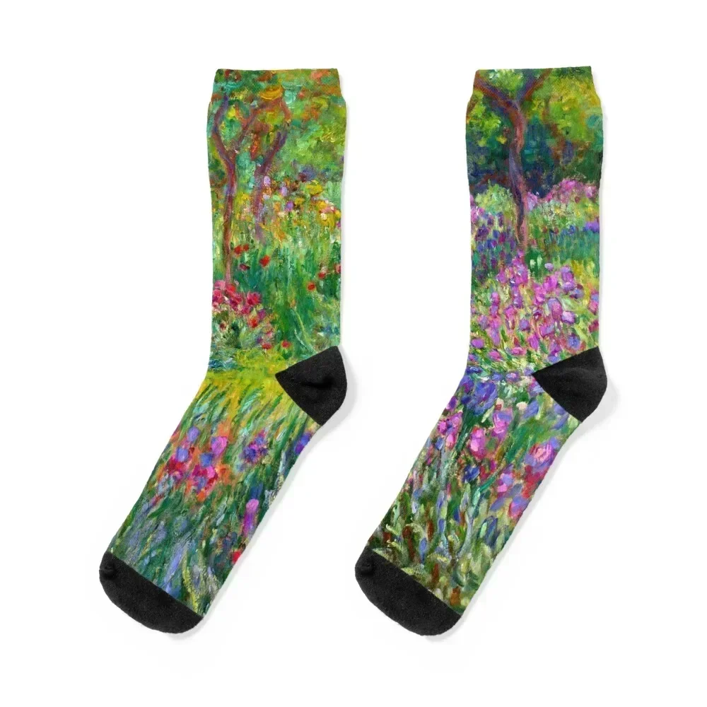 

Monet : The Iris Garden At Giverny Socks cute crazy football Sports Socks Women's Men's