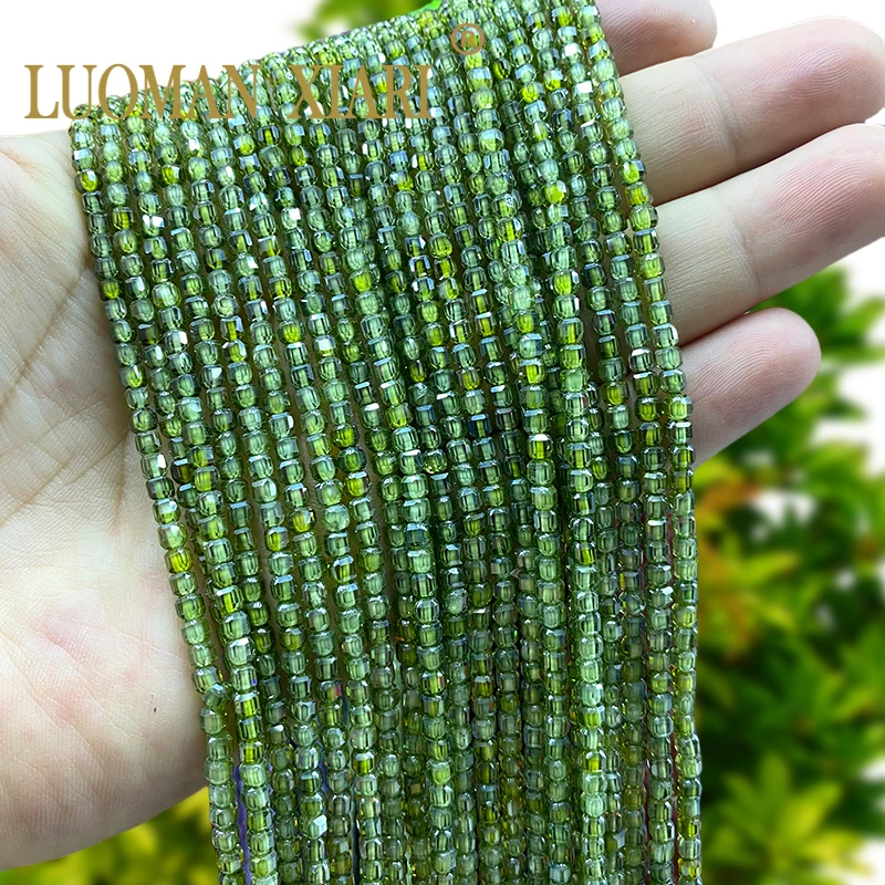 

3x3mm Faceted Square Natural Stone Dark Green Zircon Spacer Beads for Jewelry Making Diy Earrings Bracelet Charms Accessories