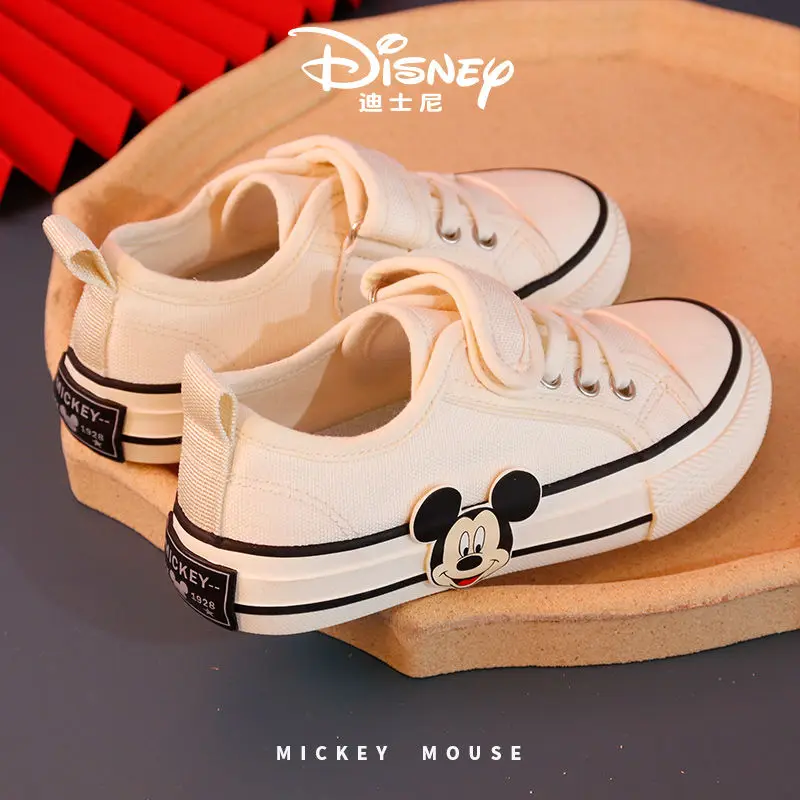 Disney Children\'s Casual Canvas Shoes Spring Autumn Boys\' Girls Cricket White Black Mickey Mouse Breathable Shoes Size 24-37